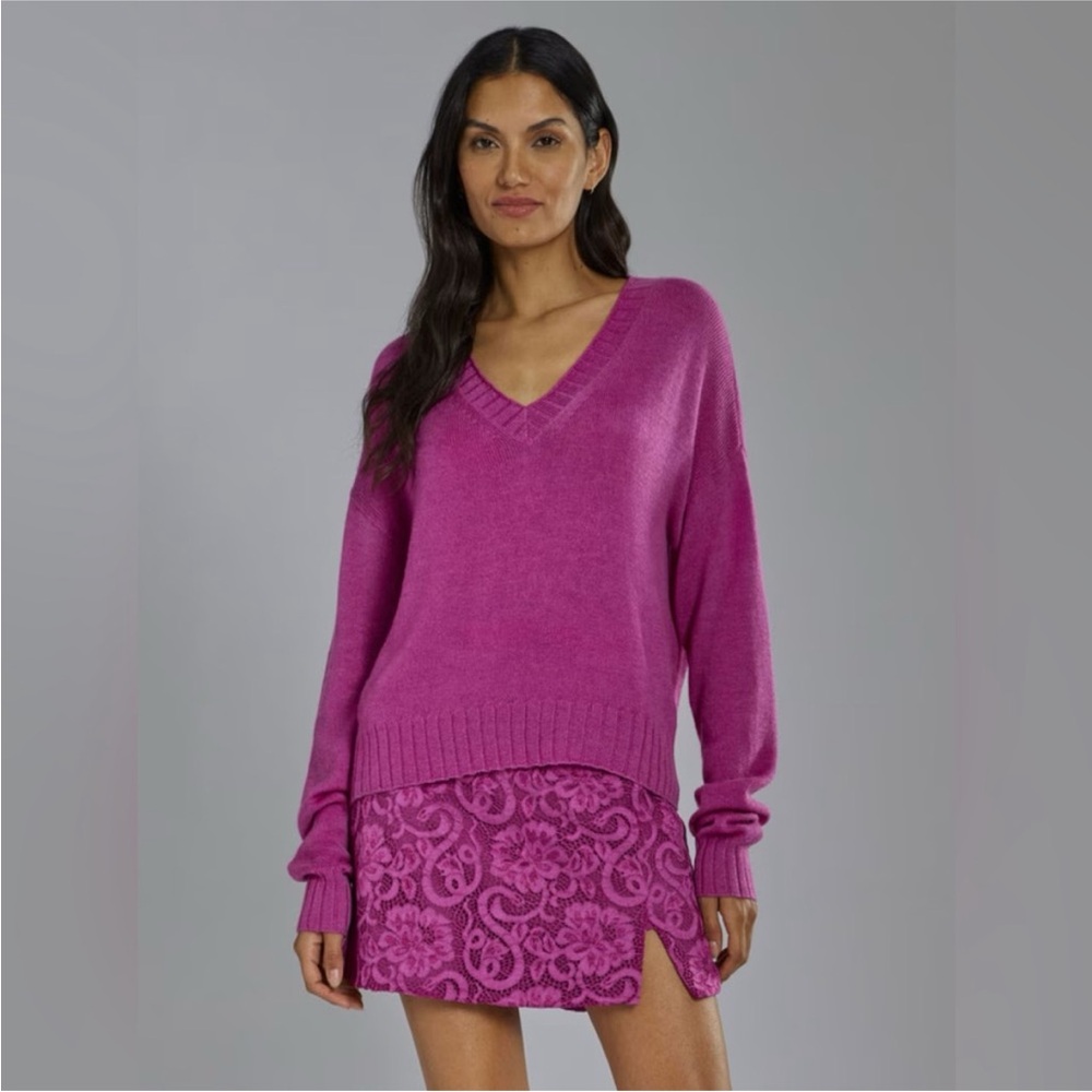GREYSON ANILA V NECK 100% CASHMERE SWEATER Orchid Purple Size XL